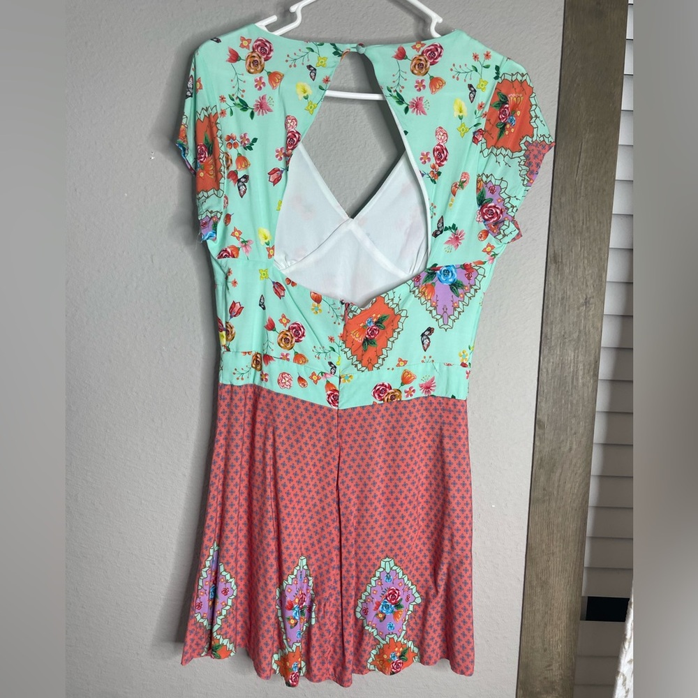 Pink and Green Halter Backless Sundress - Picture 2 of 2